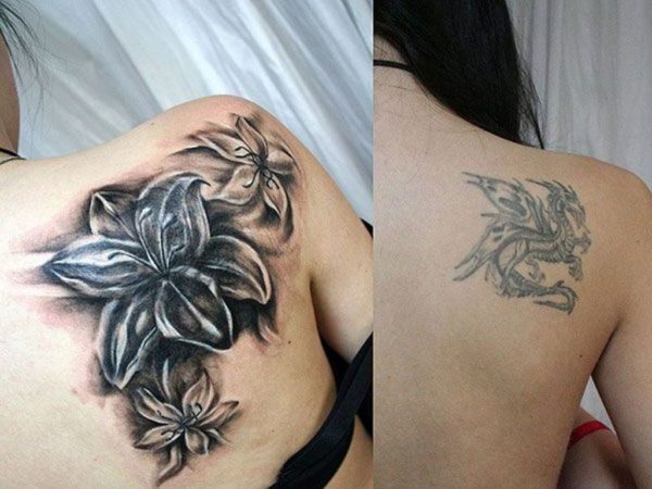 Black Lily Shoulder Cover Up Tattoo