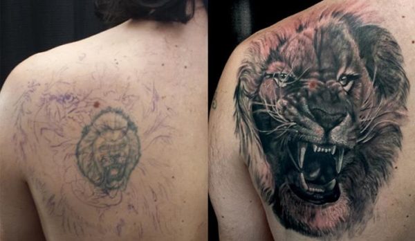 Black Lion Face Tattoo