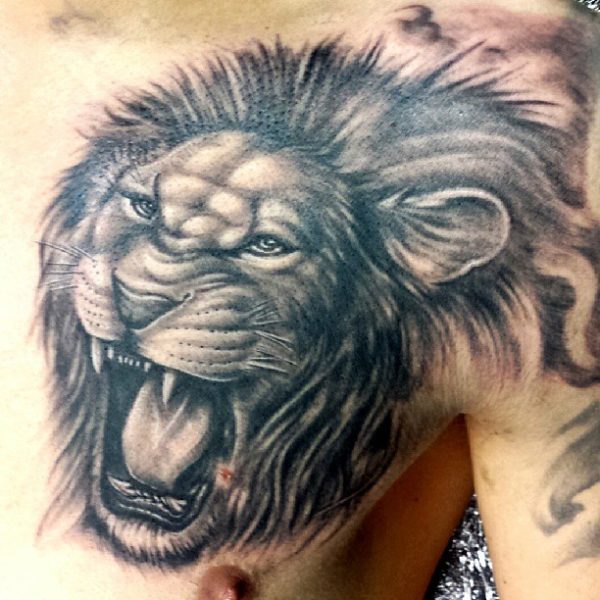 Black Lion Face Tattoo