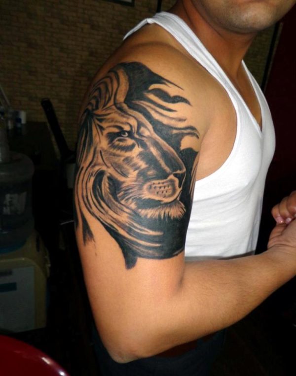 Black Lion Shoulder Tattoo Design