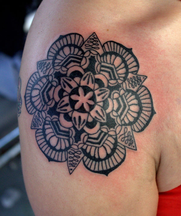 Black Mandala Flower Shoulder Design