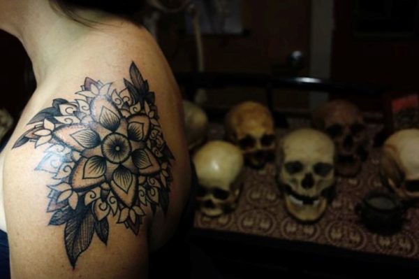 Black Mandala Flower Tattoo