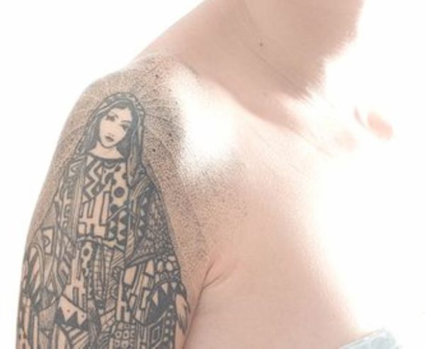 Black Mary Shoulder Tattoo