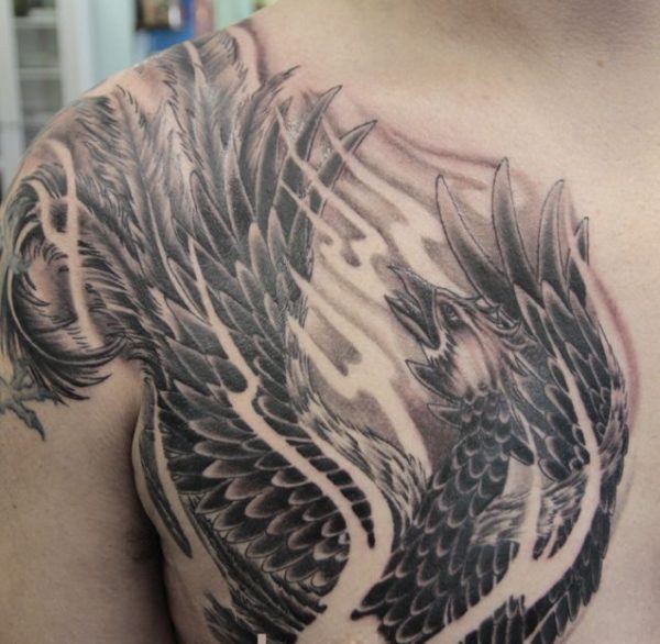 Black Phoenix Shoulder Tattoo Design