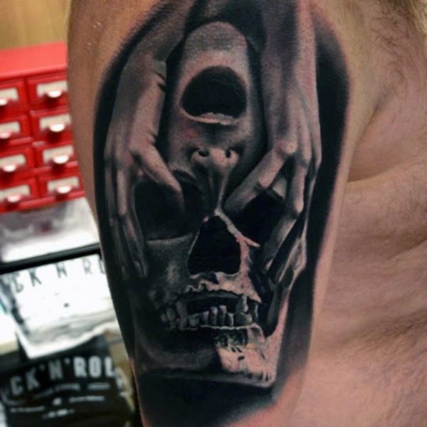Black Skull Shoulder Tattoo