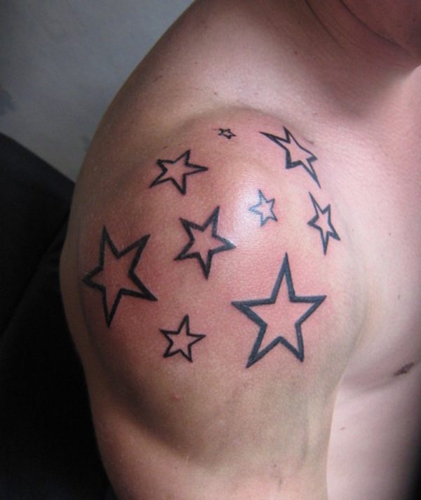 Black Stars Tattoo On Right Shoulder