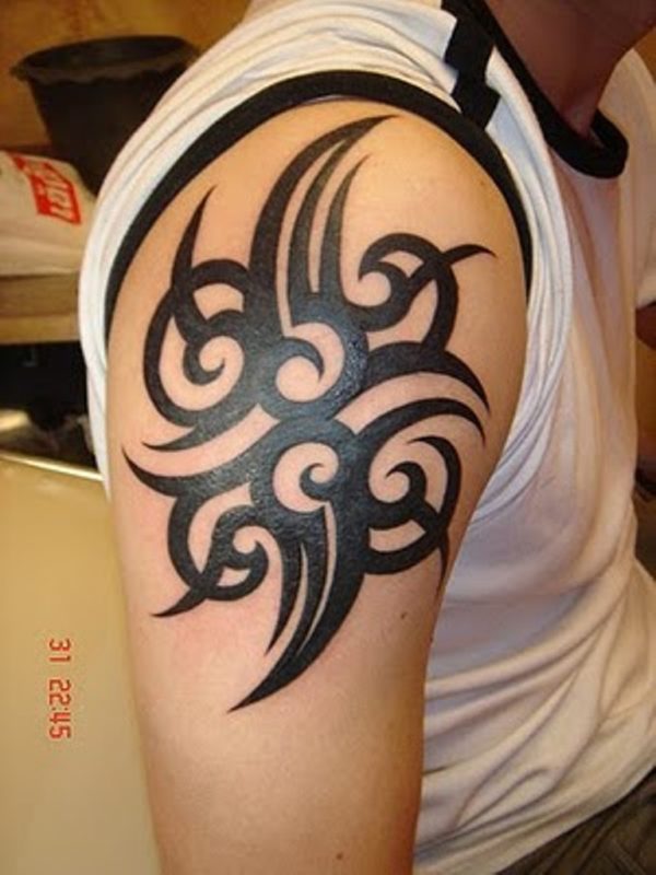 Black Tribal Shoulder Tattoo Design