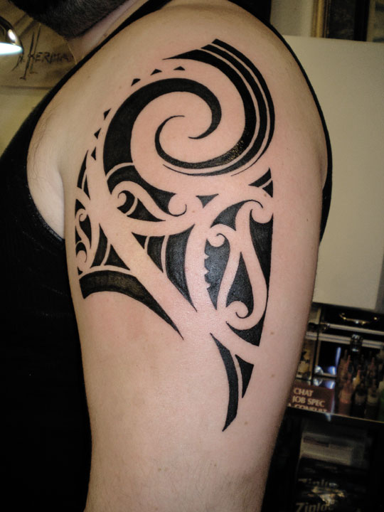 Black Tribal Shoulder Tattoo