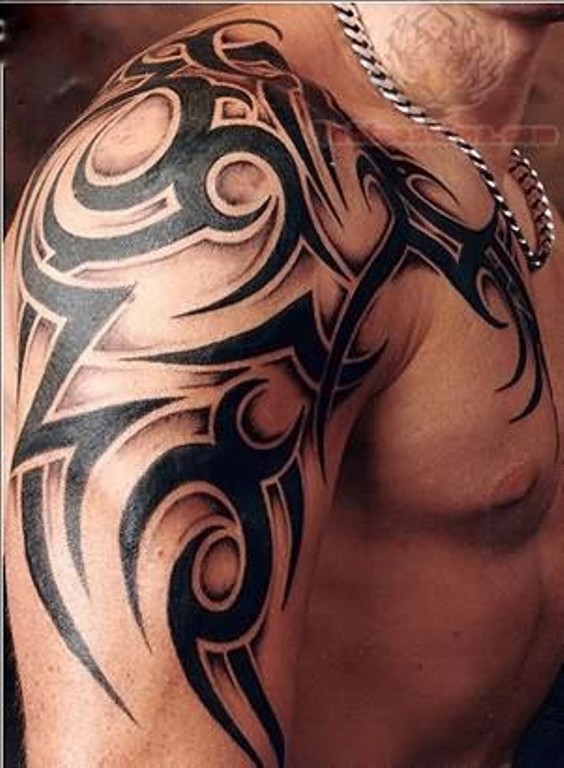 Black Tribal Shoulder Tattoo