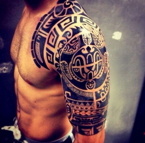 Black Tribal Sleeve Shoulder Tattoo