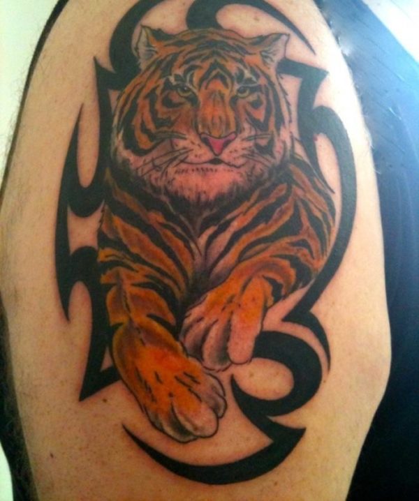 Black Tribal Tiger Tattoo Design