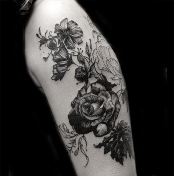 Black Vintage Flower Tattoo Design