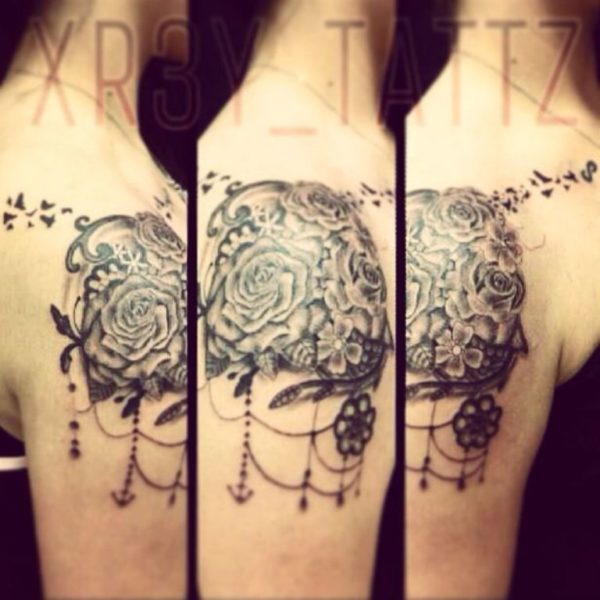 Black Vintage Flower Tattoo