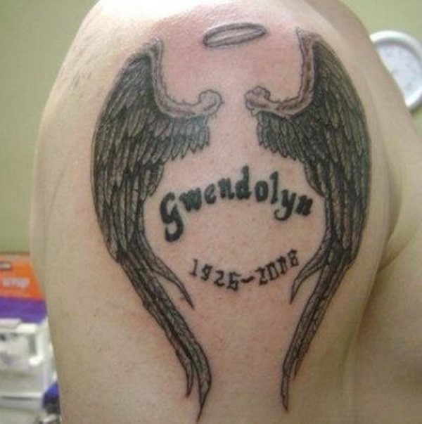 Black Wings Tattoo On Right Shoulder