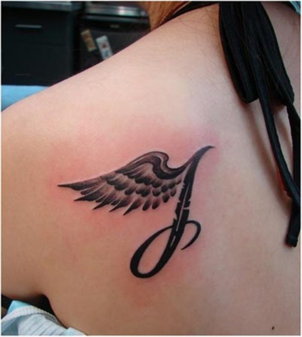 Black Wings Tattoo On Shoulder Back