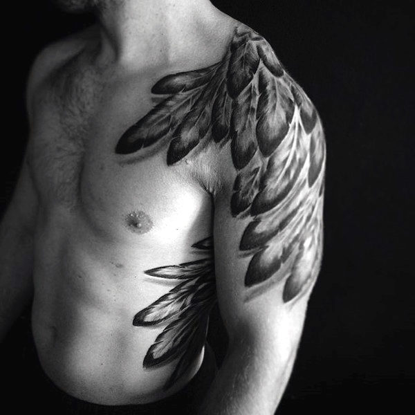 Black Wings Tattoo On Shoulder