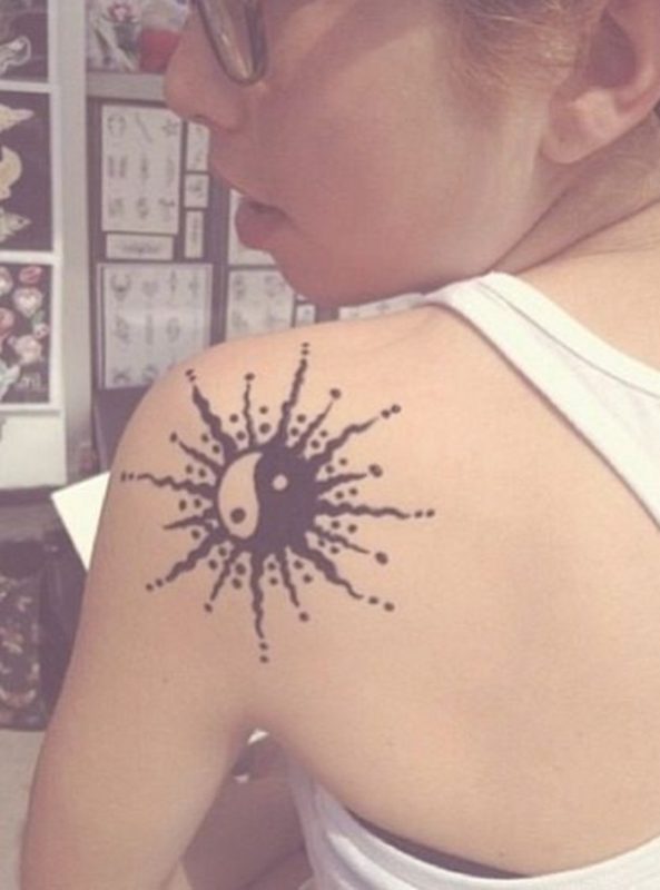 Black Yin yang Shoulder Tattoo