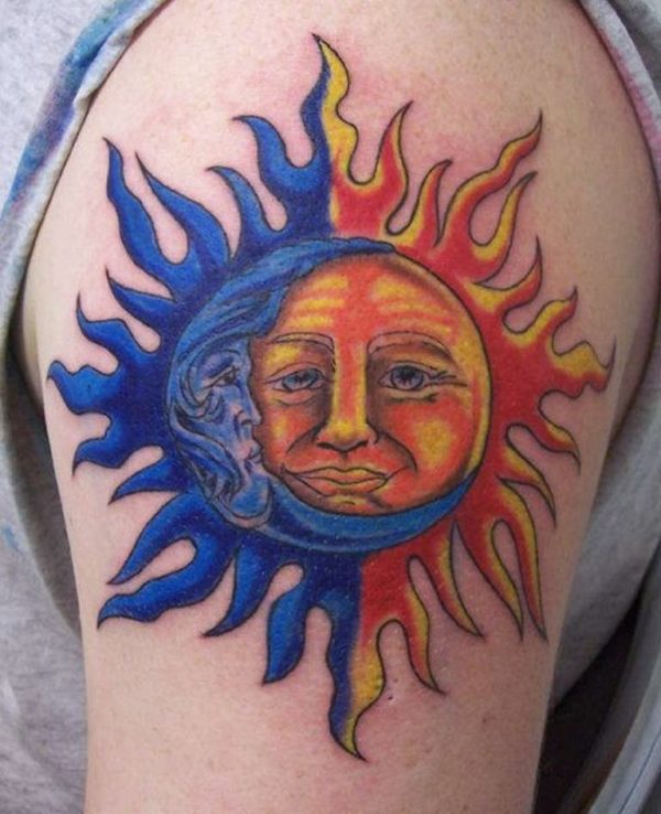 Blue And Orange Sun Tattoo