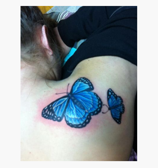 Blue Butterfly Shoulder Tattoo