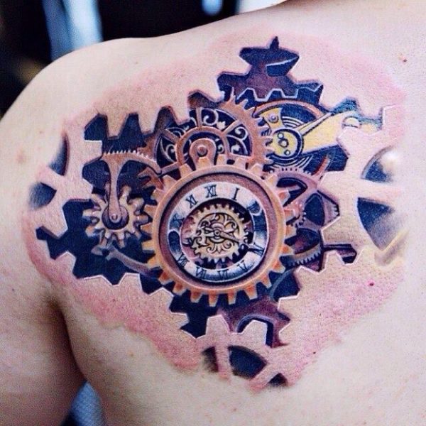 Blue Clock Shoulder Tattoo Design