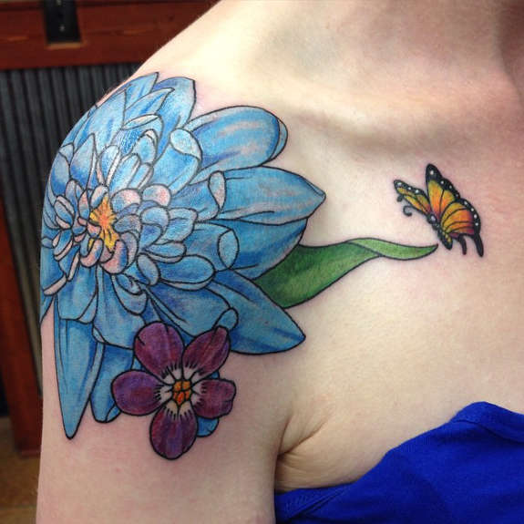 Blue Colored Shoulder Joint Tattoo