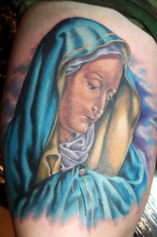 Blue Ink Mary Tattoo