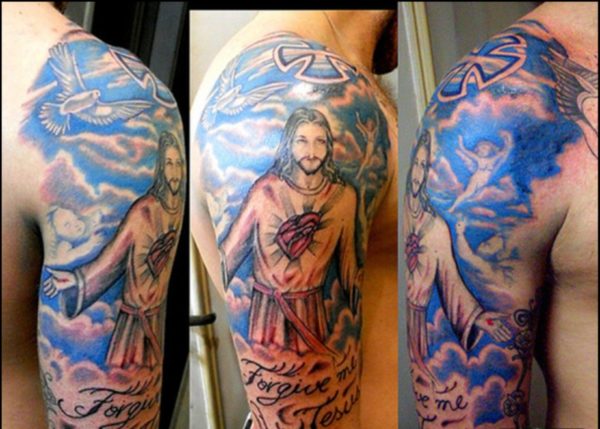 Blue Jesus Tattoo Design