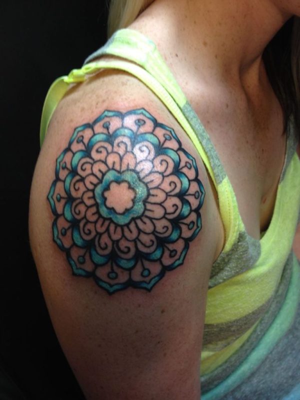 Blue Mandala Shoulder Tattoo