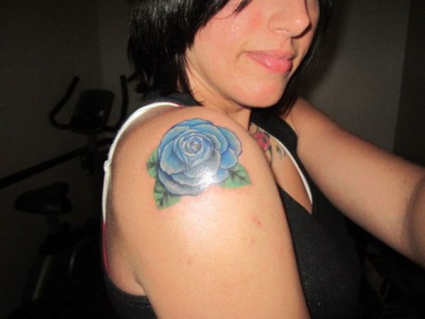 Blue Rose Tattoo On Shoulder