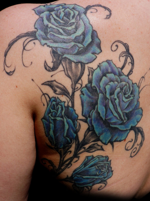 Blue Roses Shoulder Tattoo