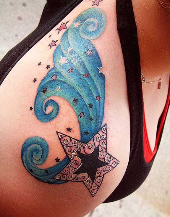 Blue Star Shoulder Tattoo