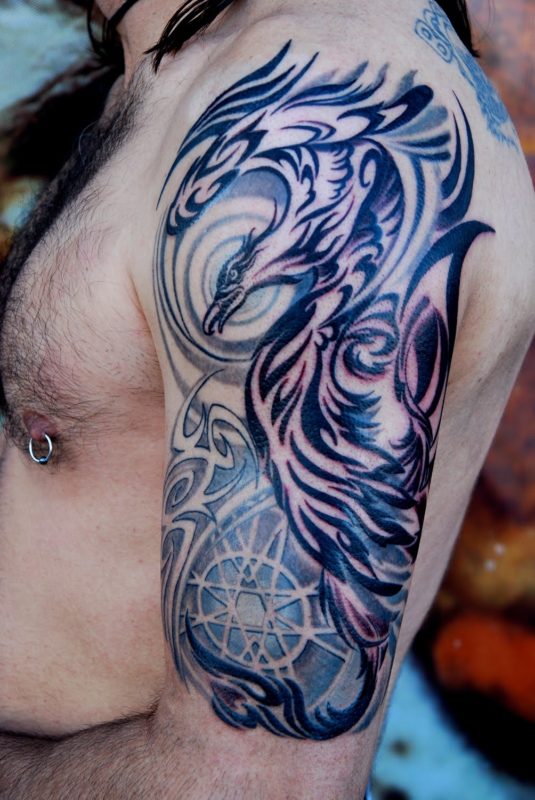 Blue Tribal Phoenix Tattoo