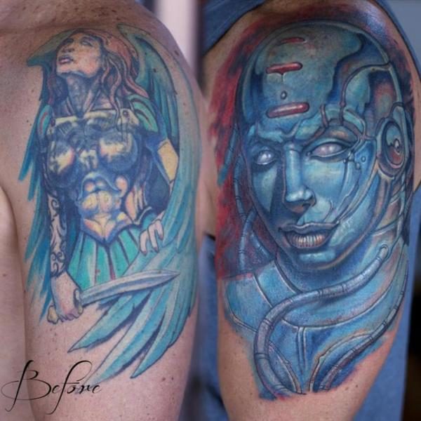 Blue Warrior Cover Up Shoulder Tattoo