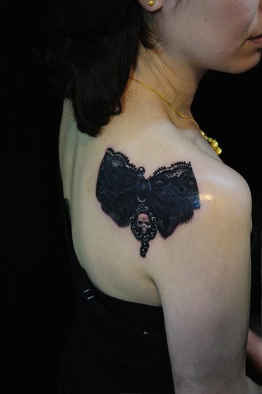 Bow Lace Shoulder Tattoo