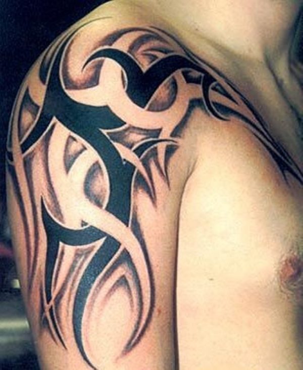 Brown And Grey Tribal Tattoo Shoulder