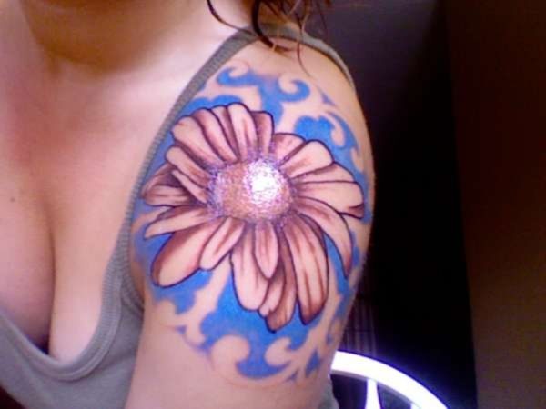 Brown Flower Tattoo On Shoulder