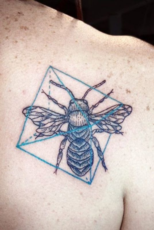 Bug And Geometric Shoulder Tattoo