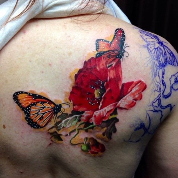 Butterfly And Rose Tattoo