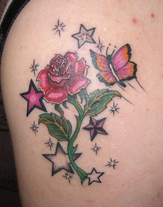 Butterfly And Rose Tattoo