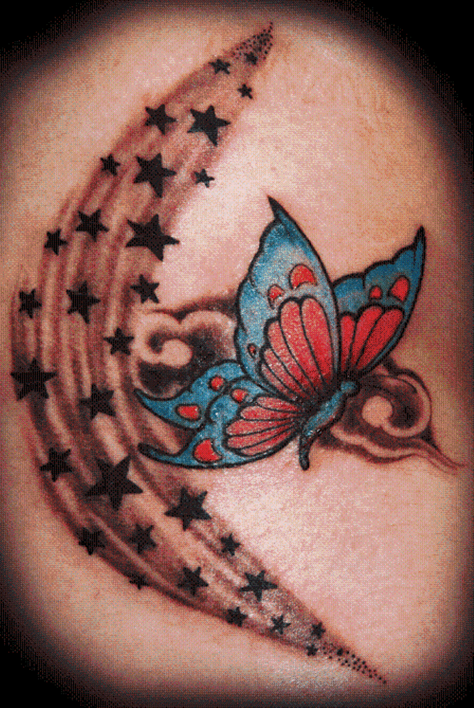 Butterfly And Star Shoulder Tattoo