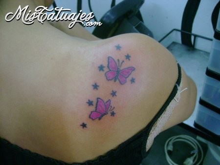 Butterfly And Star Tattoo On Shoulder
