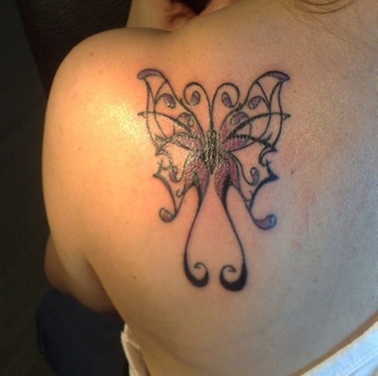 Butterfly Tattoo On Left Shoulder