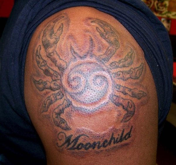 Cancer Zodiac Tattoo On Shoulder