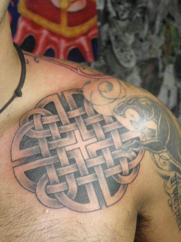 Celtic Grey Ink Shoulder Tattoo