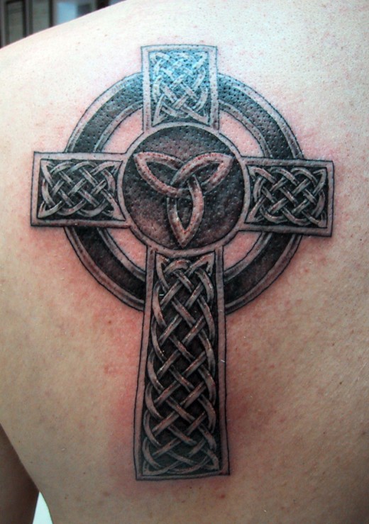 Celtic Knot Cross Tattoo On Left Back
