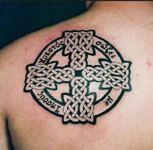 Celtic Knot Cross Tattoo On Left Shoulder