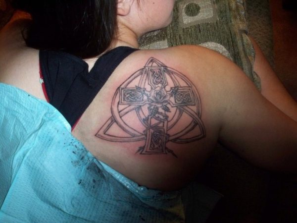 Celtic Knot Cross With Rose Tattoo