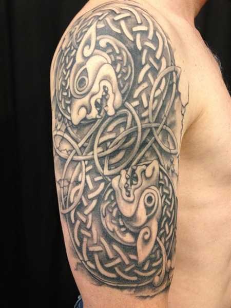 Celtic Shoulder Lettering Tattoo