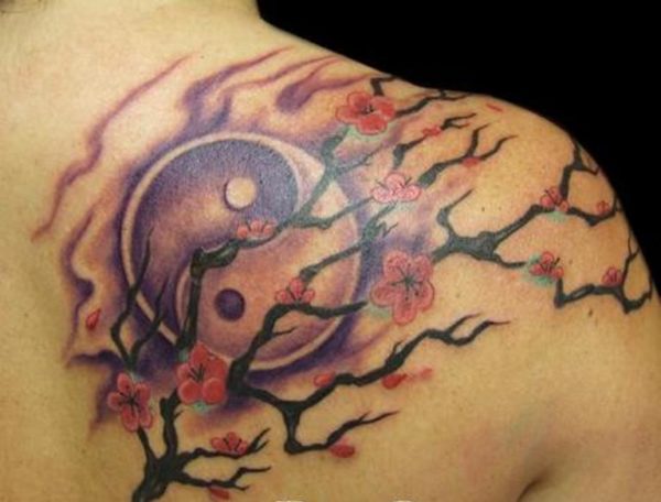 Cherry Blossom And Yin Yang Tattoo Design