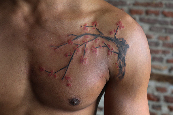 Cherry Blossom Front Shoulder Tattoo